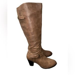 Women’s Knee-High Heeled Boots with Buckle Accents - Size 9